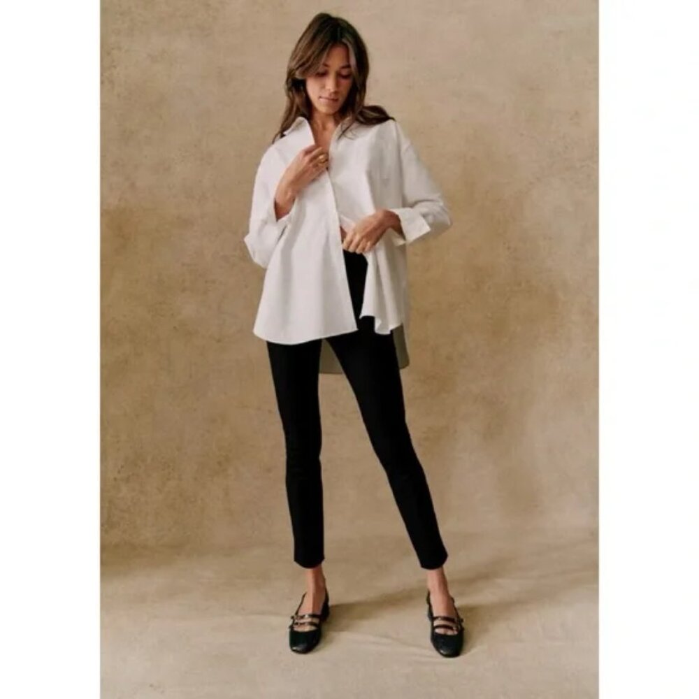 Sezane Clare 7/8 High Waisted Slim Trousers Black Sz 34 / 2